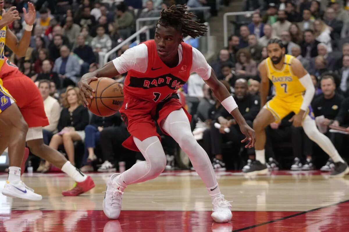 Ja'Kobe Walter is a rookie for the Raptors.