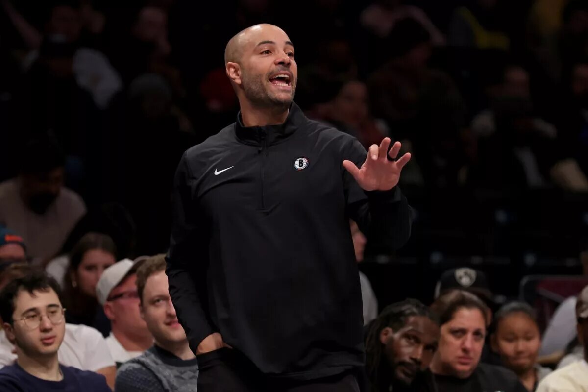 Dec 4, 2024; Brooklyn, New York, USA; Brooklyn Nets head coach Jordi Fernandez coaches against the Indiana Pacers during the second quarter at Barclays Center. Mandatory Credit: Brad Penner-Imagn Images