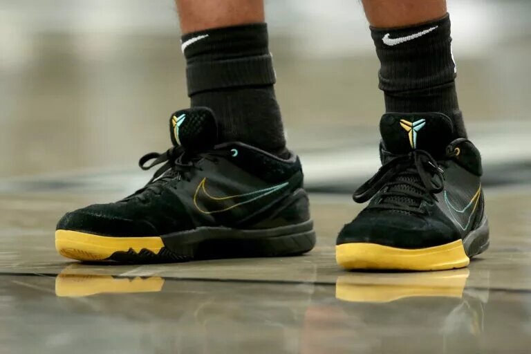 Apr 7, 2023; Brooklyn, New York, USA; Sneakers worn by Brooklyn Nets forward Cameron Johnson (2) during the fourth quarter at Barclays Center. Mandatory Credit: Brad Penner-USA TODAY Sports