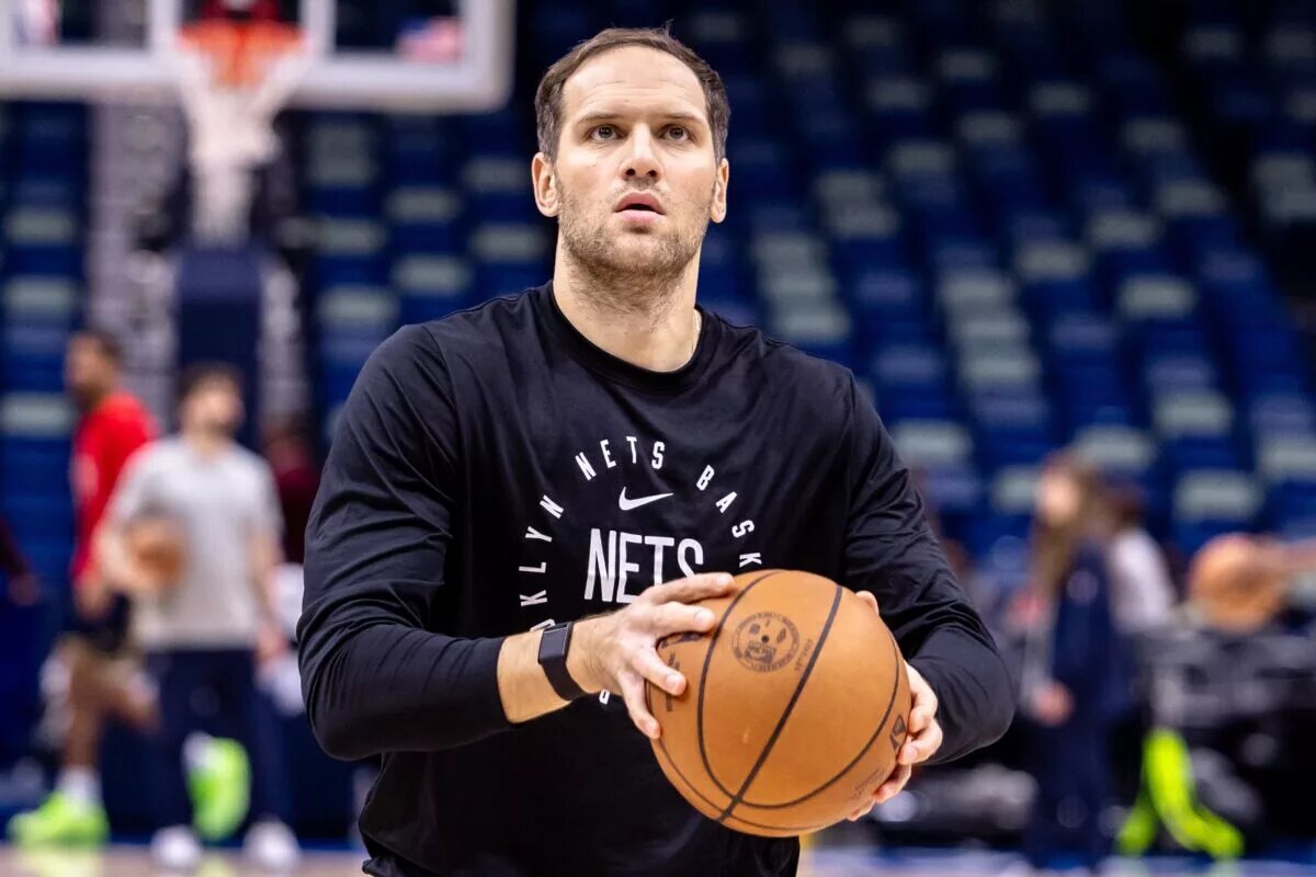 Nov 11, 2024; New Orleans, Louisiana, USA; Brooklyn Nets forward Bojan Bogdanovic (44) warms up before the game against the New Orleans Pelicans at Smoothie King Center.