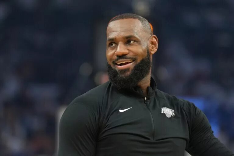 Dec 25, 2024; San Francisco, California, USA; Los Angeles Lakers forward LeBron James (23) before the game against the Golden State Warriors at Chase Center. Mandatory Credit: Darren Yamashita-Imagn Images