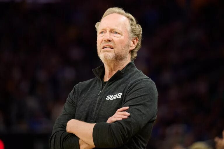 Phoenix Suns head coach Mike Budenholzer watches the play against the Golden State Warriors during the third quarter at Chase Center.