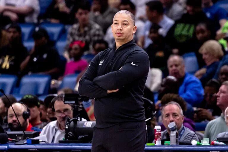 LA Clippers head coach Tyronn Lue looks on against the New Orleans Pelicans during the first half at Smoothie King Center.