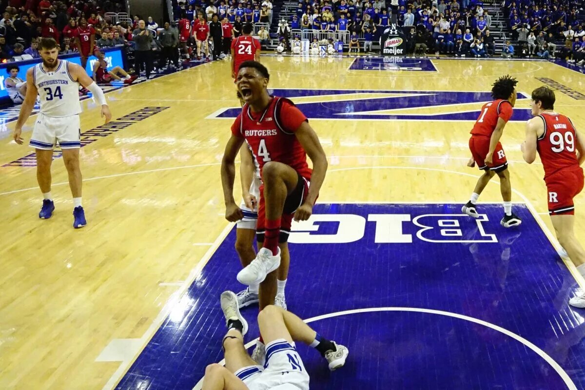 Rutgers forward Ace Bailey (2025 NBA Draft class) celebrates a play