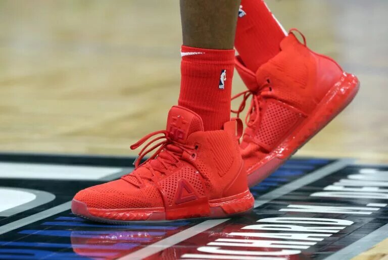 Nov 9, 2018; Orlando, FL, USA; A detail view of Washington Wizards center Dwight Howard (21) sneakers against the Orlando Magic during the first quarter at Amway Center. Mandatory Credit: Kim Klement-USA TODAY Sports