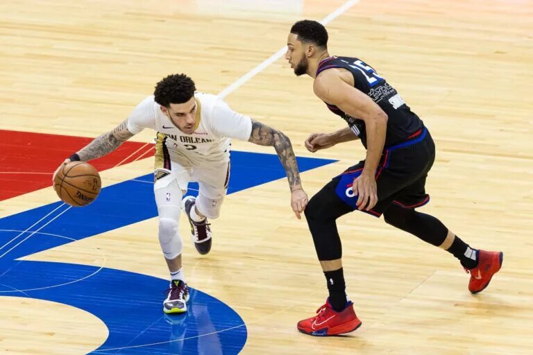 Brooklyn Nets point guard Ben Simmons and Chicago Bulls point guard Lonzo Ball with former teams