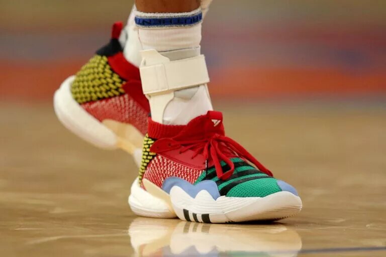 Nov 2, 2022; New York, New York, USA; Sneakers worn by Atlanta Hawks guard Trae Young (11) during the second quarter against the New York Knicks at Madison Square Garden. Mandatory Credit: Brad Penner-USA TODAY Sports