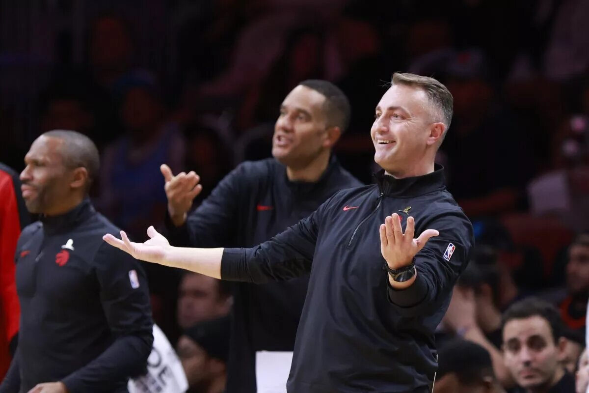 Dec 12, 2024; Miami, Florida, USA; Toronto Raptors head coach Darko Rajakovic reacts against the Miami Heat during the second half at Kaseya Center. Mandatory Credit: Rhona Wise-Imagn Images Brandon Ingram Contract Extension