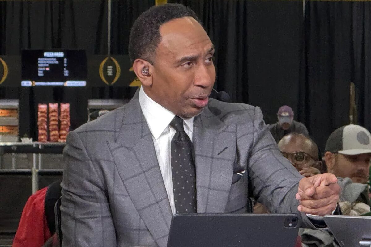 Jan 20, 2025; Atlanta, GA, USA; ESPN personality Stephen A Smith on the ESPN First Take set at the CFP Fan Central at the George World Congress Center.