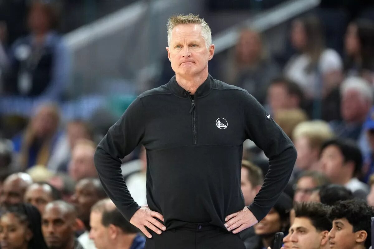 Jan 25, 2025; San Francisco, California, USA; Golden State Warriors head coach Steve Kerr stands on the sideline during the second quarter against the Los Angeles Lakers at Chase Center. Mandatory Credit: Darren Yamashita-Imagn Images