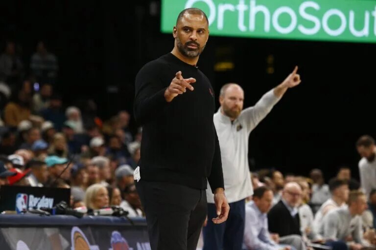 Jan 30, 2025; Memphis, Tennessee, USA; Houston Rockets head coach Ime Udoka looks on during the third quarter against the Memphis Grizzlies at FedExForum. Mandatory Credit: Petre Thomas-Imagn Images