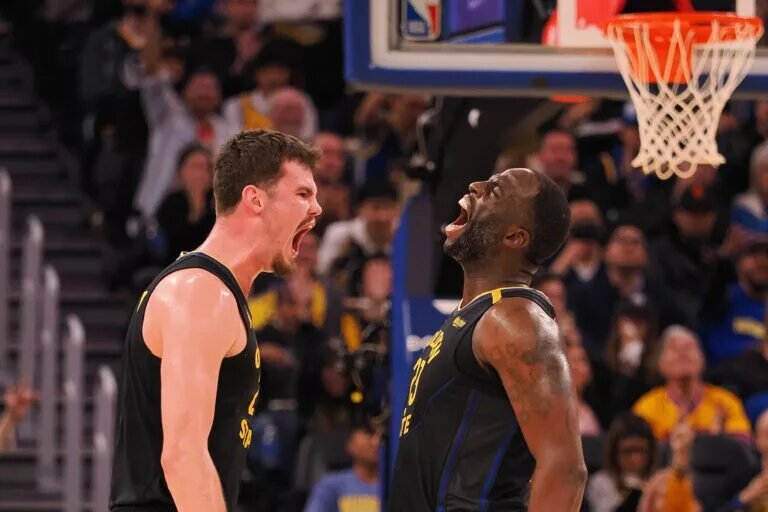 Golden State Warriors rookie Quinten Post and veteran Draymond Green fired up