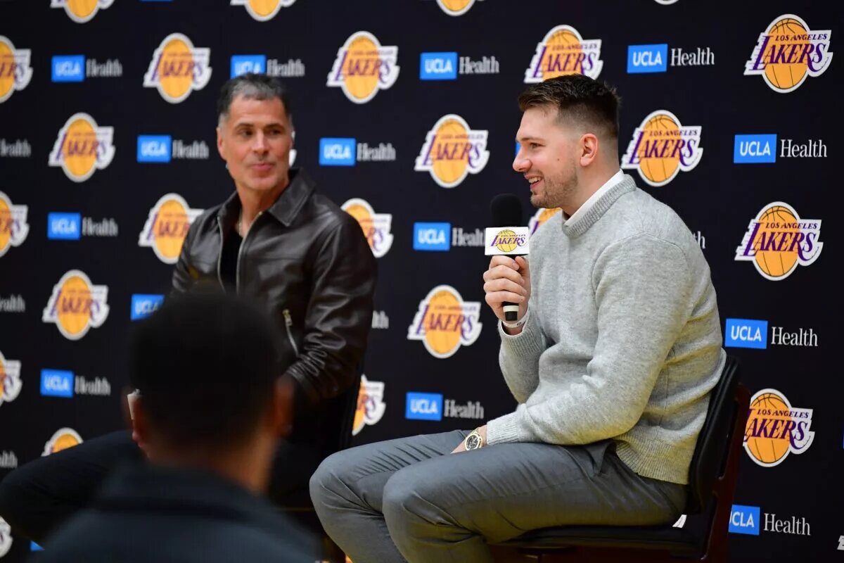 Los Angeles Lakers point guard Luka Doncic addresses reporters after Dallas Mavericks move him at 2024-25 NBA Trade Deadline