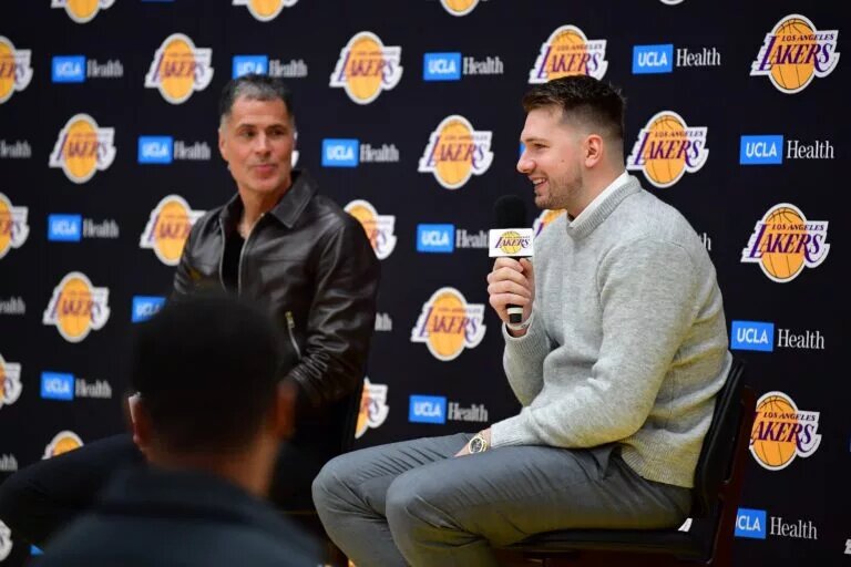 Los Angeles Lakers point guard Luka Doncic addresses reporters after Dallas Mavericks move him at 2024-25 NBA Trade Deadline