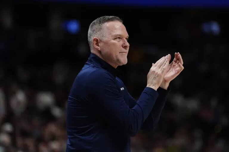 Denver Nuggets head coach Michael Malone reacts in the second half against the New Orleans Pelicans at Ball Arena.