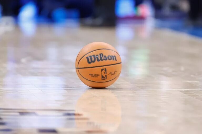 Oklahoma, USA; A close view of an NBA basketball during a time out of a game between the Phoenix Suns and Oklahoma City Thunder at Paycom Center.