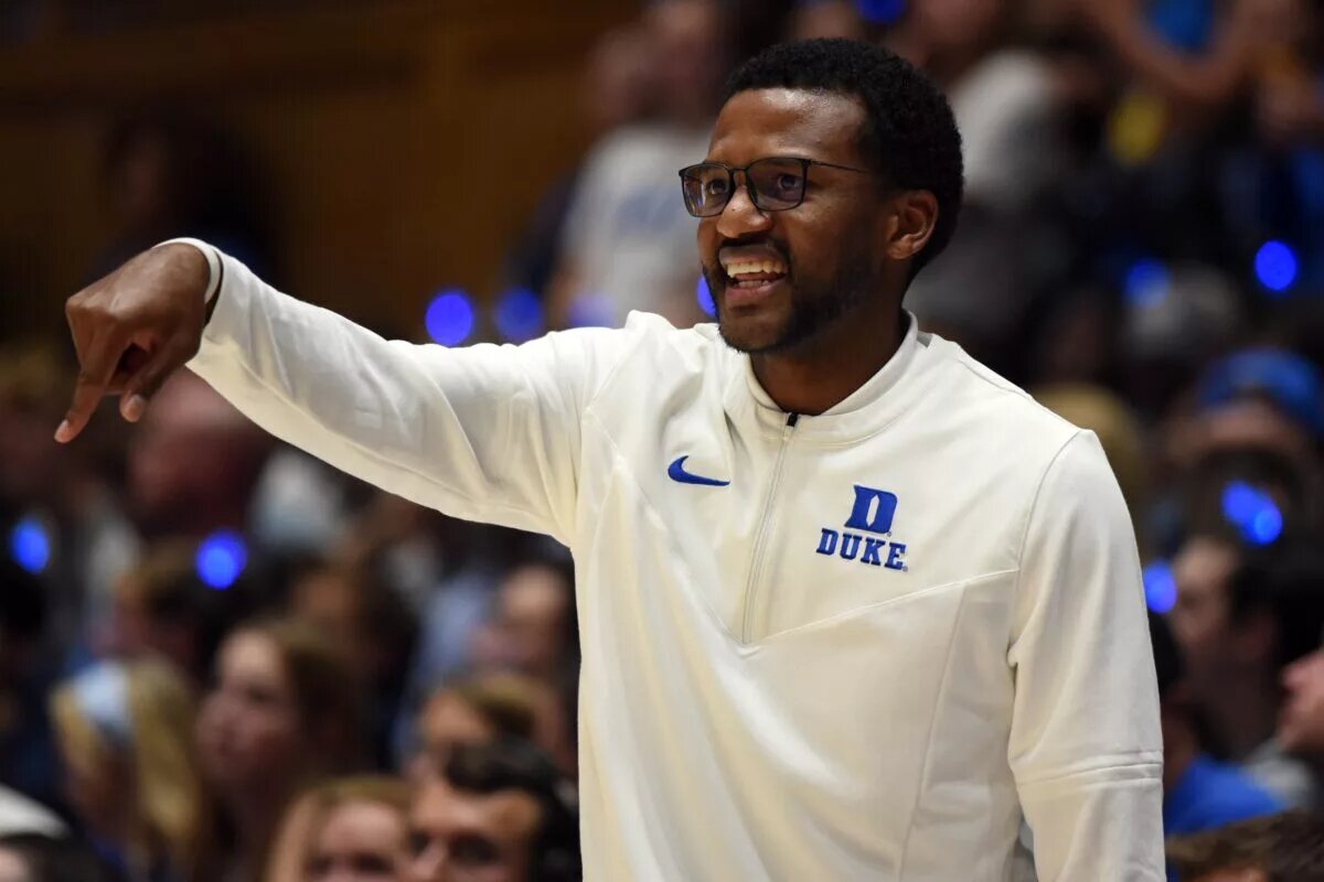 Duke Blue Devils assistant coach Jai Lucas during Countdown to Craziness at Cameron Indoor Stadium.