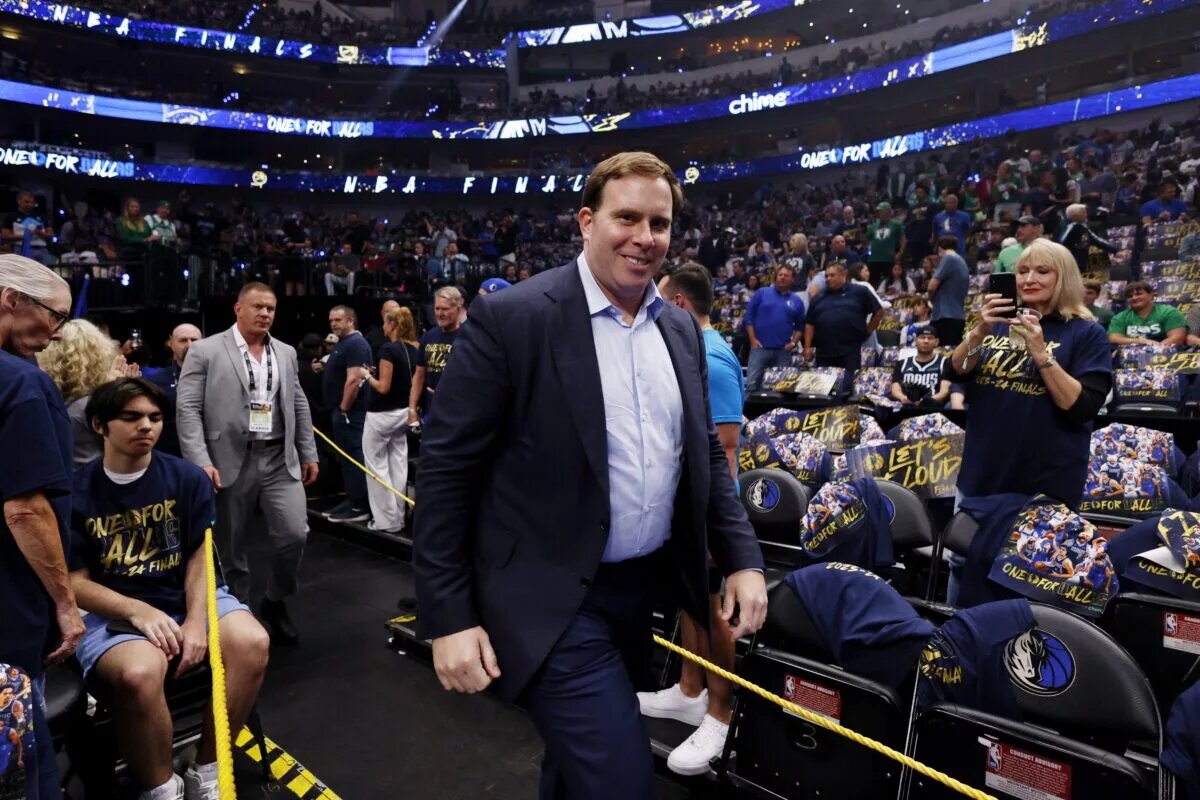 Jun 14, 2024; Dallas, Texas, USA; Dallas Mavericks owner Patrick Dumont walks onto the court before game four of the 2024 NBA Finals against the Boston Celtics at American Airlines Center. Mandatory Credit: Peter Casey-USA TODAY Sports