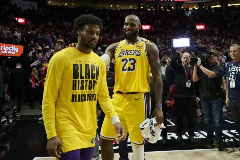 Los Angeles Lakers star LeBron James and son Bronny James