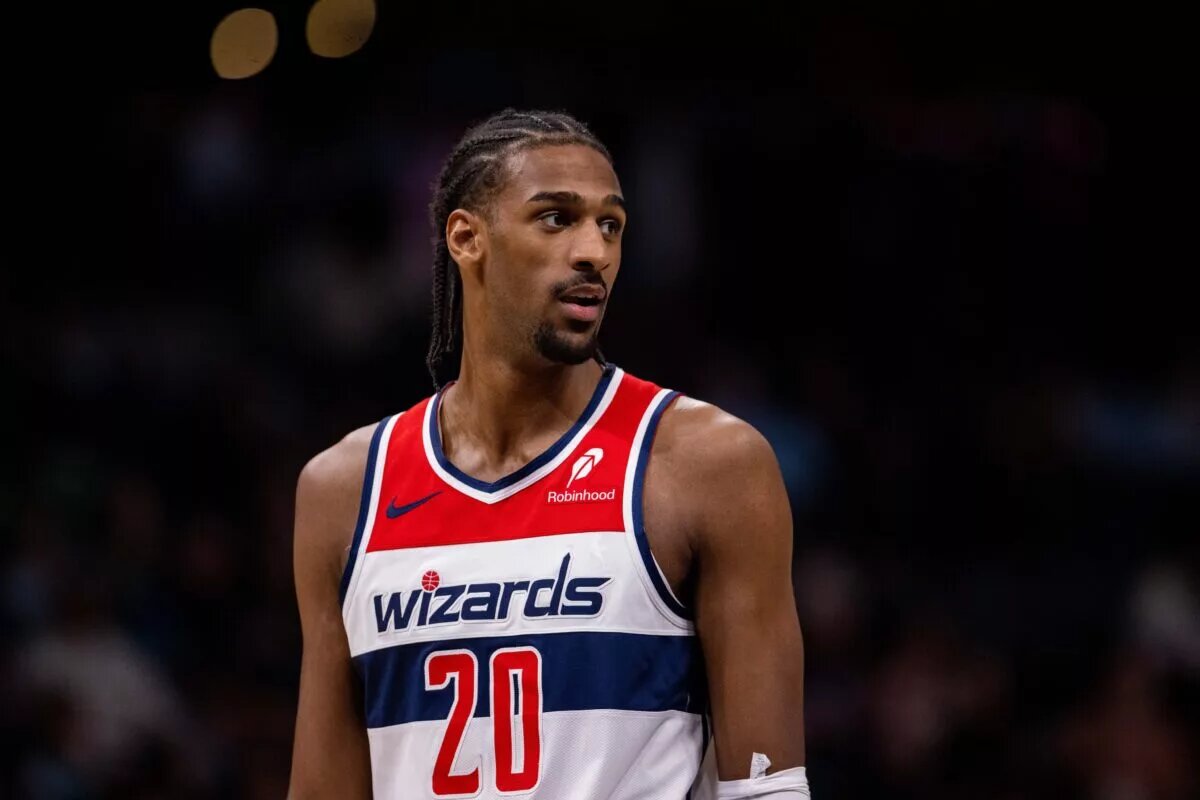Washington Wizards forward Alex Sarr (20) looks on during the fourth quarter against the Charlotte Hornets at Spectrum Center.