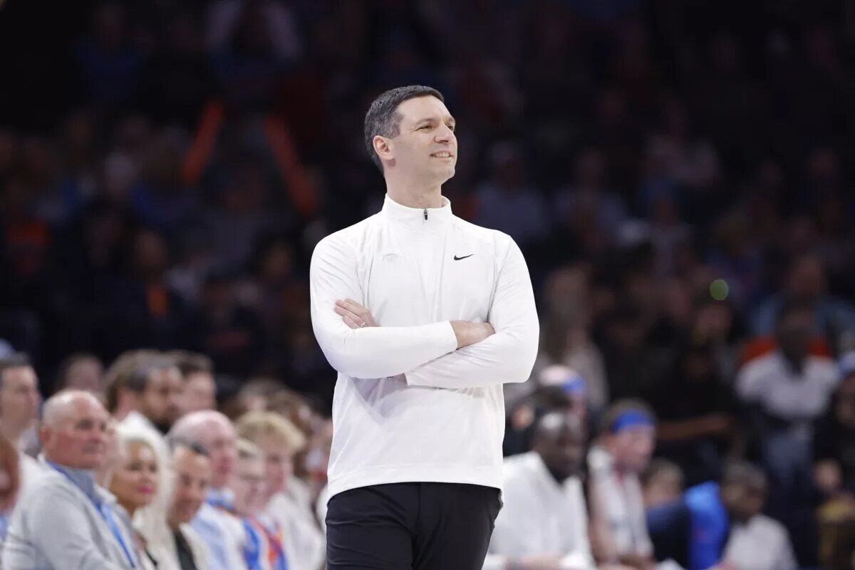 Mar 7, 2025; Oklahoma City, Oklahoma, USA; Oklahoma City Thunder head coach Mark Daigneault watches his team play against the Portland Trail Blazers during the second half at Paycom Center. Mandatory Credit: Alonzo Adams-Imagn Images Jalen Williams Injury