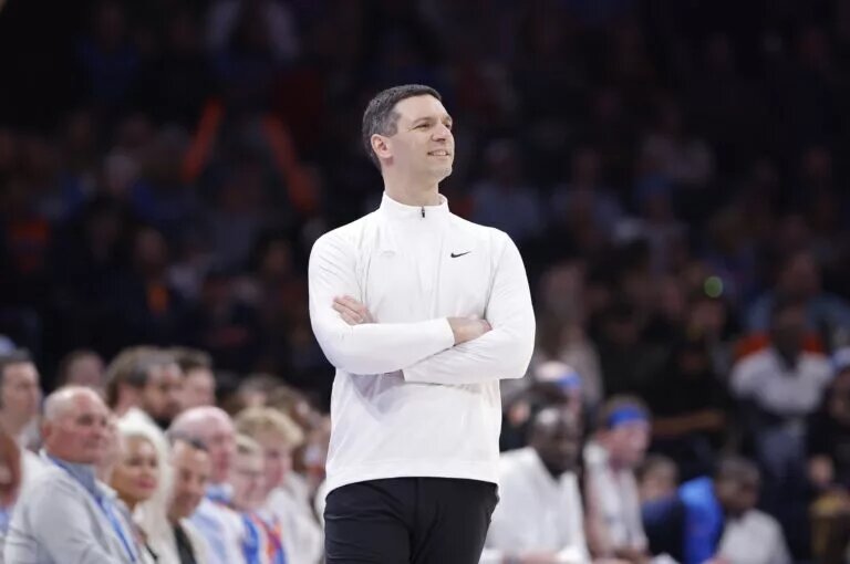 Mar 7, 2025; Oklahoma City, Oklahoma, USA; Oklahoma City Thunder head coach Mark Daigneault watches his team play against the Portland Trail Blazers during the second half at Paycom Center. Mandatory Credit: Alonzo Adams-Imagn Images Jalen Williams Injury