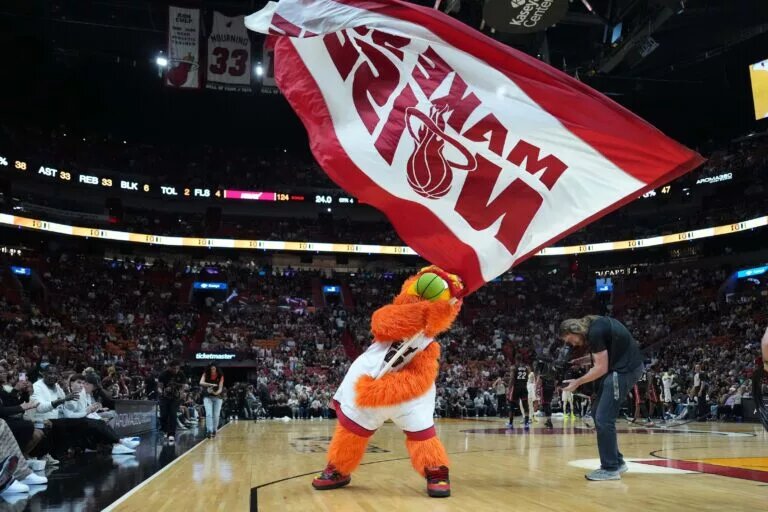 Miami Heat mascot waves banner