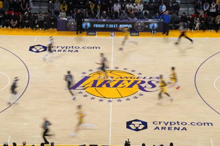 Los Angeles Lakers players on the court