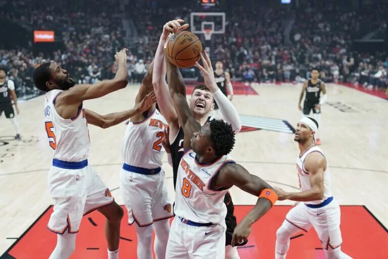New York Knicks point guard Miles McBride (2) and small forward OG Anunoby