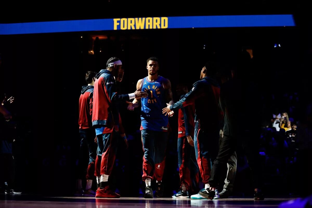Mar 24, 2025; Denver, Colorado, USA; Denver Nuggets forward Michael Porter Jr. (1) before the game against the Chicago Bulls at Ball Arena. Mandatory Credit: Isaiah J. Downing-Imagn Images