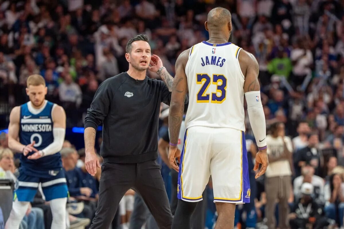 Lakers head coach JJ Redick stormed out of his press conference before game 5