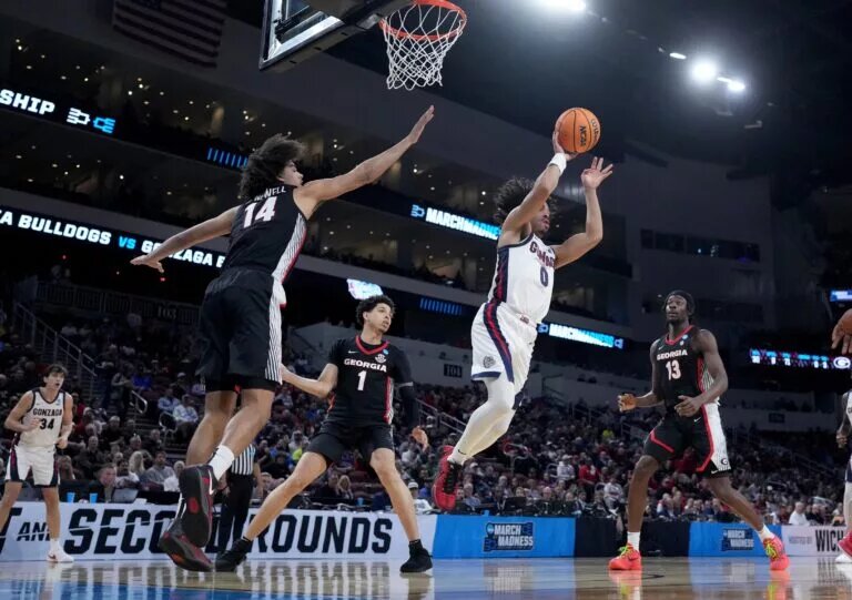 Gonzaga Bulldogs guard and 2025 NBA Draft prospect Ryan Nembhard (0)