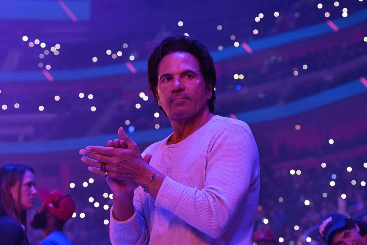 Mar 23, 2025; Detroit, Michigan, USA; Detroit Pistons owner Tom Gores looks on before the game against the New Orleans Pelicans at Little Caesars Arena. Mandatory Credit: Lon Horwedel-Imagn Images