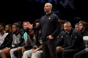 Brooklyn Nets head coach Jordi Fernandez coaches against the Toronto Raptors during the fourth quarter at Barclays Center.