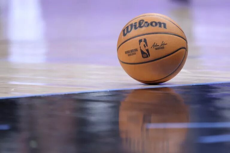 A view of the ball used during the second half of a game between the Utah Jazz and the Boston Celtics