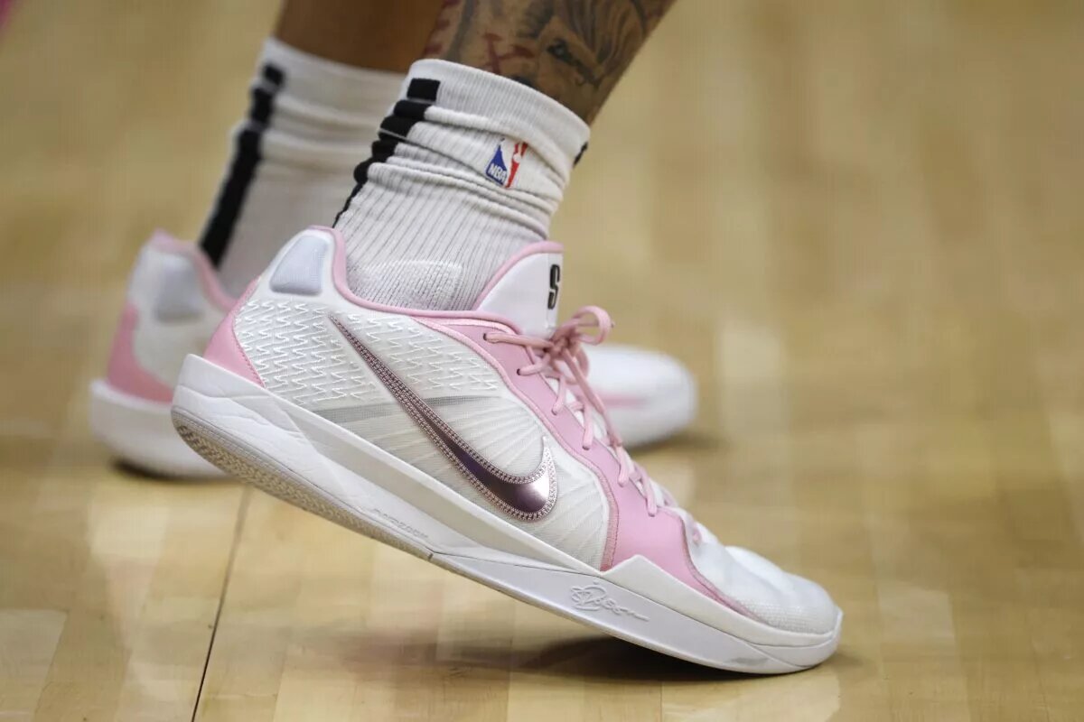 A general view of the shoes worn by Miami Heat center Kel'el Ware