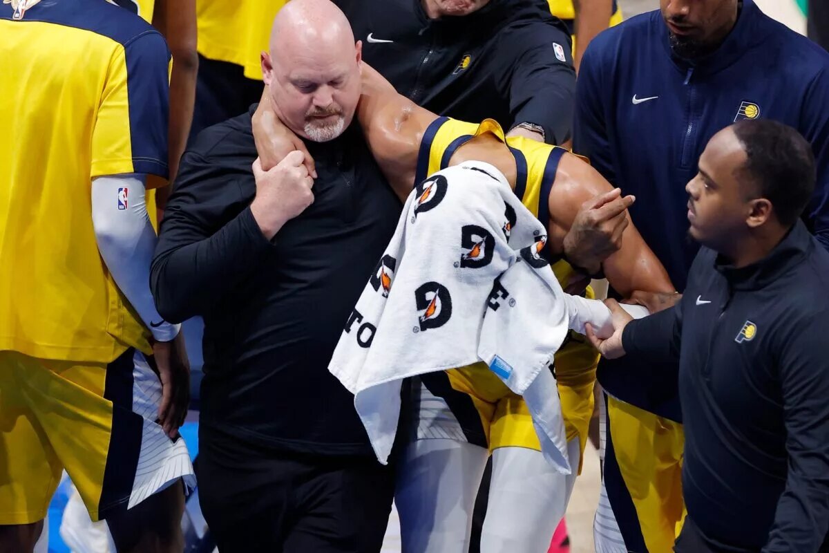 Indiana Pacers star Tyrese Haliburton walks off court with Achilles injury