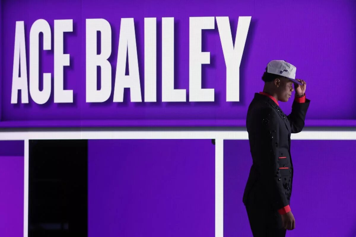 Utah Jazz forward Ace Bailey walking off 2025 NBA Draft stage