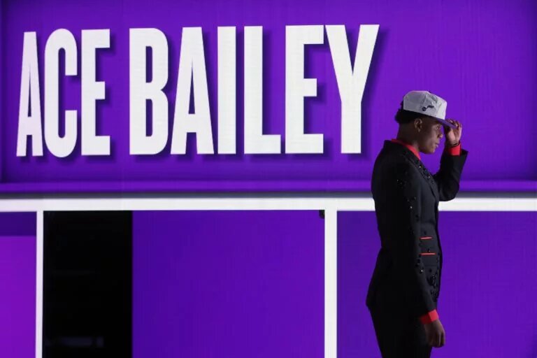 Utah Jazz forward Ace Bailey walking off 2025 NBA Draft stage