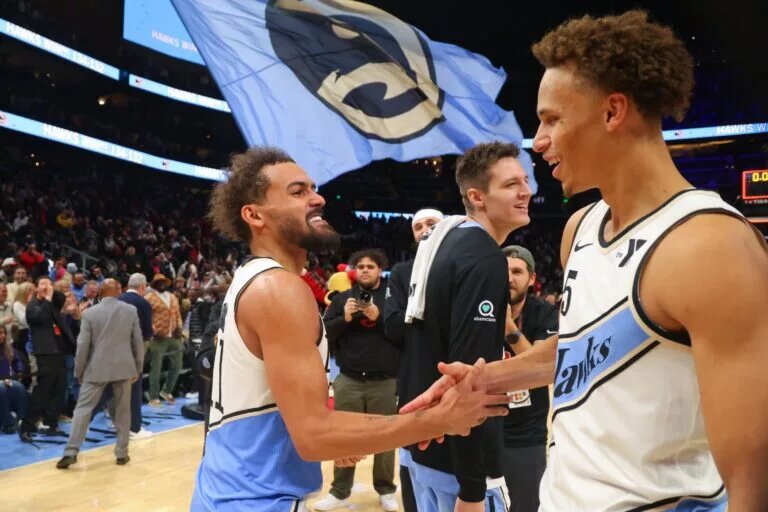 Atlanta Hawks guards Trae Young and Dyson Daniels