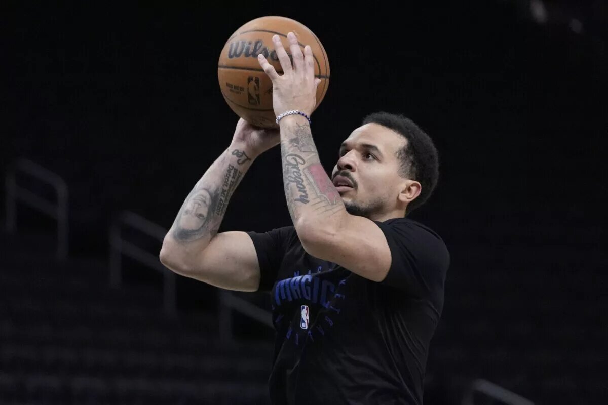 Mar 8, 2025; Milwaukee, Wisconsin, USA; Orlando Magic guard Cole Anthony (50) puts up a shot during pregame warmups before a game against the Milwaukee Bucks at Fiserv Forum. Mandatory Credit: Michael McLoone-Imagn Images