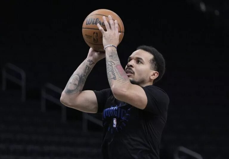 Mar 8, 2025; Milwaukee, Wisconsin, USA; Orlando Magic guard Cole Anthony (50) puts up a shot during pregame warmups before a game against the Milwaukee Bucks at Fiserv Forum. Mandatory Credit: Michael McLoone-Imagn Images