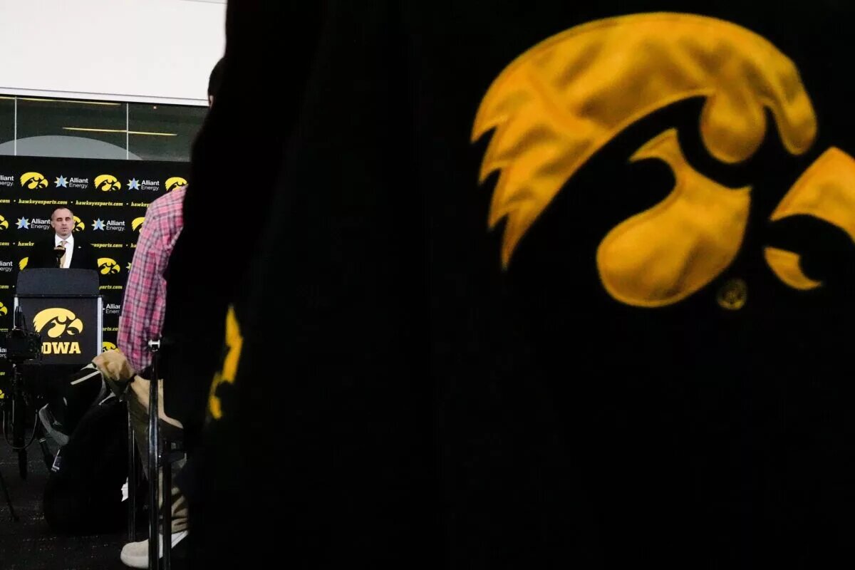 Ben McCollum, Iowa's new head men's basketball coach, speaks during his introductory press conference Tuesday, March 25, 2025 at Carver-Hawkeye Arena in Iowa City, Iowa.