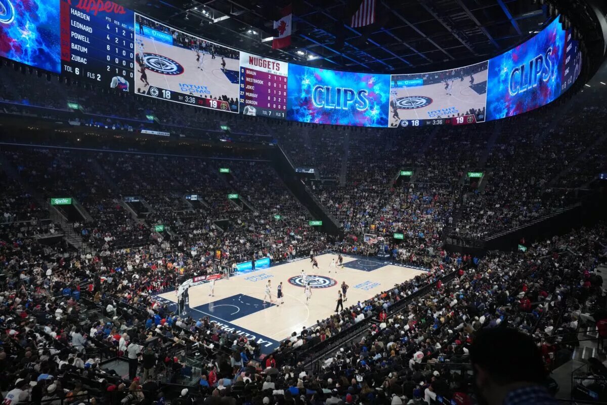 May 1, 2025; Inglewood, California, USA; A general overall view of the Intuit Dome during game six of first round for the 2025 NBA Playoffs between the Denver Nuggets and the LA Clippers. Mandatory Credit: Kirby Lee-Imagn Images