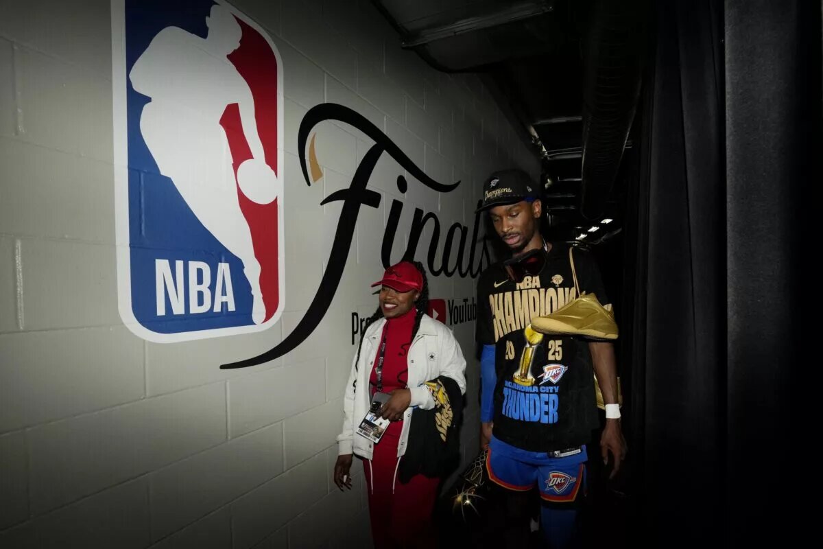 Jun 22, 2025; Oklahoma City, Oklahoma, USA; Oklahoma City Thunder guard Shai Gilgeous-Alexander (2) after winning game seven of the 2025 NBA Finals against the Indiana Pacers at Paycom Center. Mandatory Credit: Kyle Terada-Imagn Images