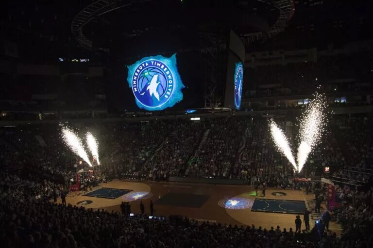 Minnesota Timberwolves logo on the jumbotron