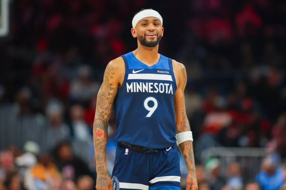 Dec 23, 2024; Atlanta, Georgia, USA; Minnesota Timberwolves guard Nickeil Alexander-Walker (9) in action against the Atlanta Hawks in the fourth quarter at State Farm Arena. Mandatory Credit: Brett Davis-Imagn Images