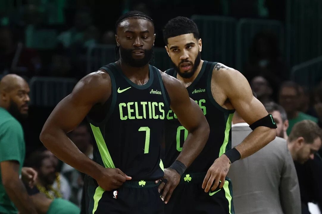 Boston Celtics guard Jaylen Brown (7) and forward Jayson Tatum