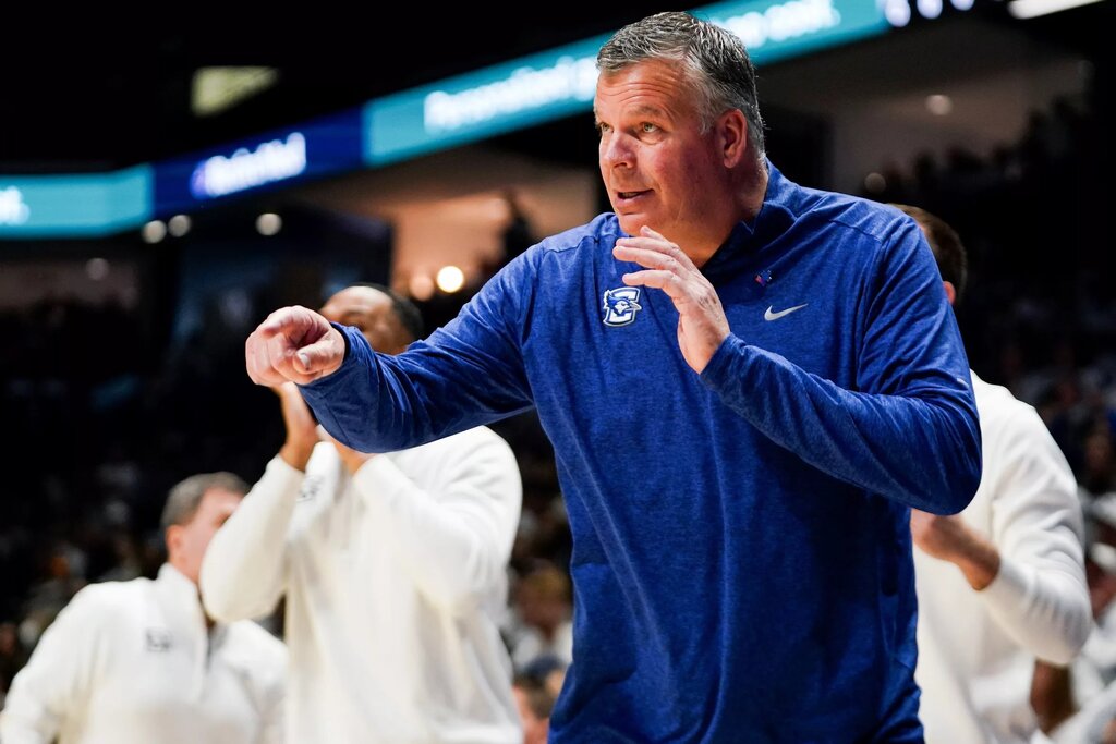 Creighton Bluejays head coach Greg McDermott coaches players in the first half of a NCAA men’s basketball game between the Xavier Musketeers and Creighton Bluejays, Saturday, March 1, 2025, at Cintas Center in Cincinnati. © Frank Bowen IV/The Enquirer / USA TODAY NETWORK via Imagn Images