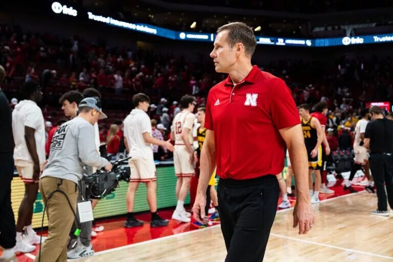Mar 9, 2025; Lincoln, Nebraska, USA; Nebraska Cornhuskers head coach Fred Hoiberg walks off the court after falling to the Iowa Hawkeyes at Pinnacle Bank Arena. Mandatory Credit: Dylan Widger-Imagn Images